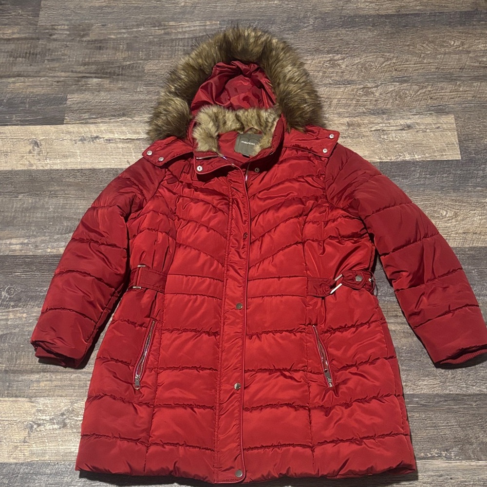 Maurices Red Jacket with Faux Fur Trim